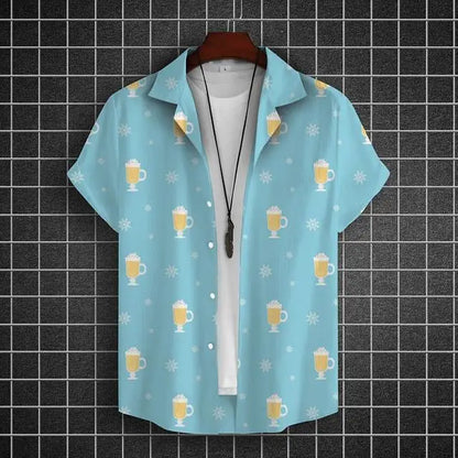 Hawaiian Shirt For Men 3d Beer Printed Short Sleeve Shirts Party Tees Summer Casual Tops Loose Oversized Clothing