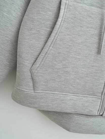 Women's Zipper Hoodie Oversize Jacket – Casual Outerwear Double Pocket Coat