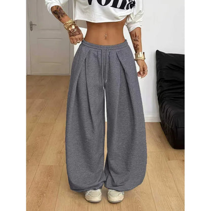 Y2K new Wide Leg Sweatpants Women Streetwear Baggy Oversize Gray Sports Pants High Waist Drawstring Casual Joggers Trousers
