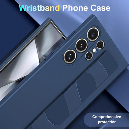 Handheld Silicone Elastic Wrist Strap Hard PC Phone Case Samsung Galaxy S26 S25 S24 S23 Ultra Plus A54 5G Matte Shockproof Cover