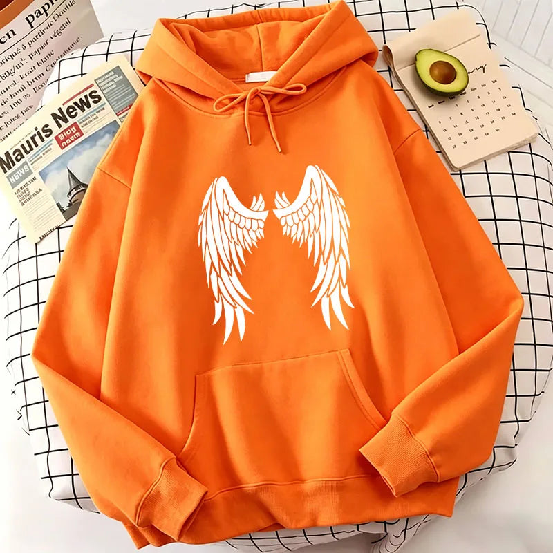 Retro Wing Print Hoodies Autumn Vintage Casual Hoodies Sweatshirts Y2k Women Harajuku Hoodie Sweatshirt