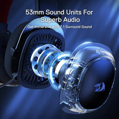 Redragon H510 PRO Zeus-X RGB Wireless Gaming Headset 7.1 Surround Sound 53MM Audio Drivers  Multi Platforms Headphone