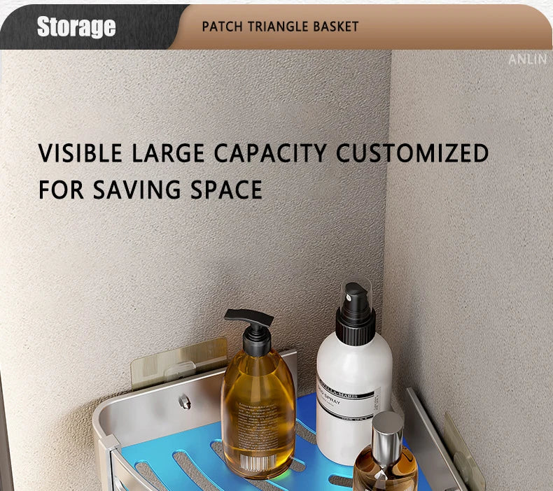 Aluminum Corner Shower Rack - Wall Mounted Bathroom Storage Organizer
