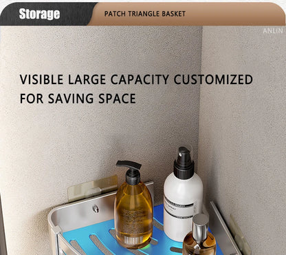 Aluminum Corner Shower Rack - Wall Mounted Bathroom Storage Organizer