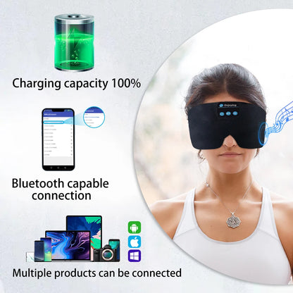 Soft Bluetooth Sleep Mask Wireless Headphones for Sleep Travel Meditation Side Sleeper Blackout Eye Mask Washable Adjustable