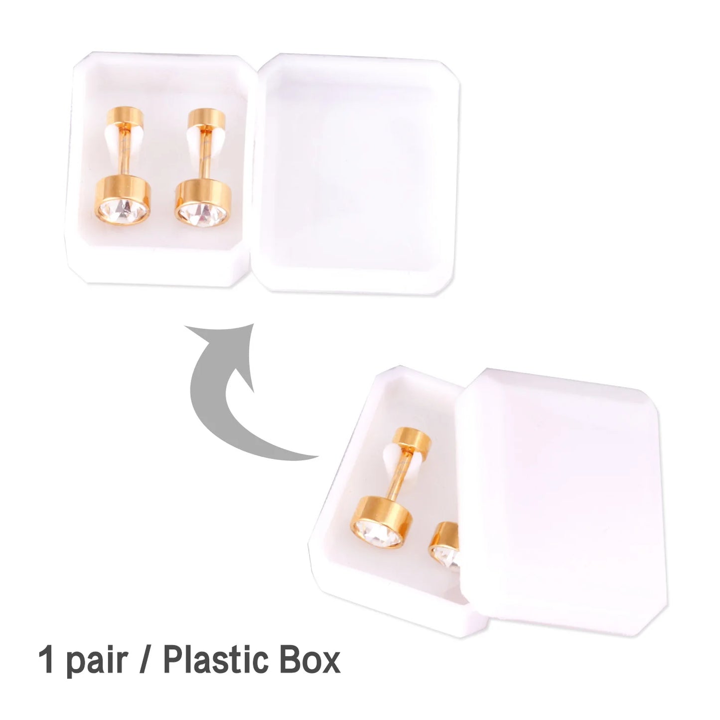 LUXUSTEEL Twist Back Round Cubic Zirconia Stud Earrings Stainless Steel Anti-allergy For Women Men 3mm to 7mm Christmas Party