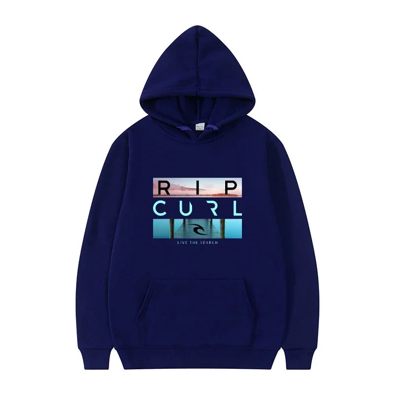 Men's hooded black casual street style sports shirt  suitable for surfing enthusiasts and fashion enthusiasts