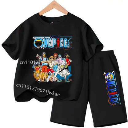 One Piece Kids Outfit Chopper Luffy Tracksuit Suit Children Summer Short Sleeve Clothes Set Anime Boy Girl T Shirt Shorts 2pcs