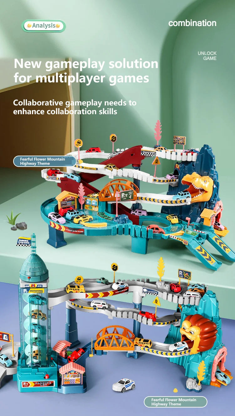 KBDFA Lion Theme Car Track For Children Diecasts Holiday Gifts Birthday Hot Wheels Kids Educational Race Toys Racing Rail Cars