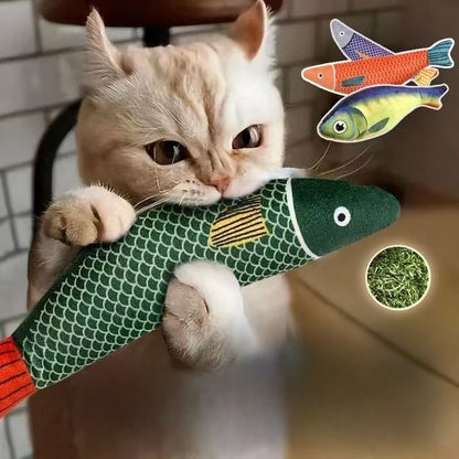 Cat Chew Plush Squeaky Toy Interactive Catnip Simulated Fish Bite-resistant Kitten Toy Teeth Cleaning Cat Supplies Accessories