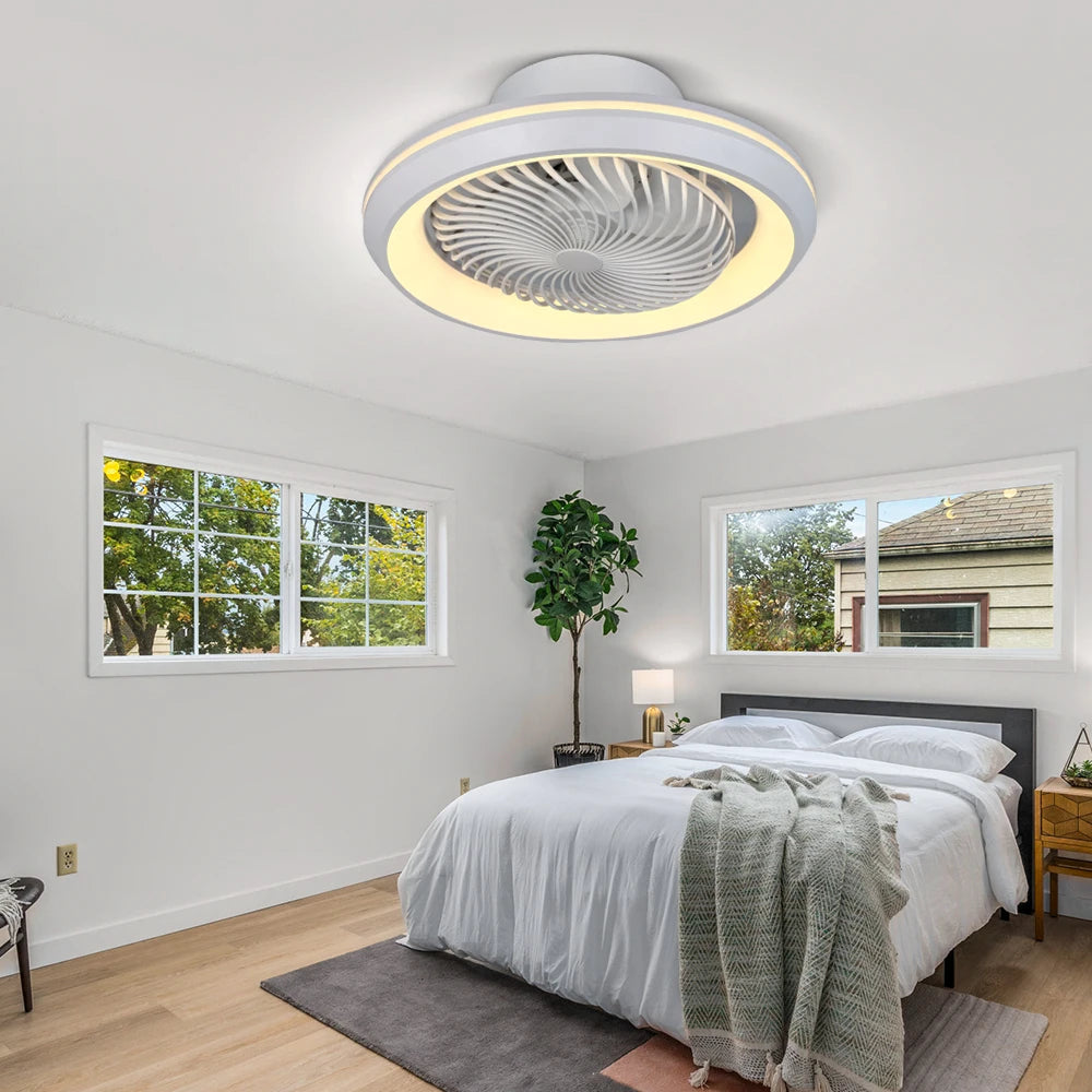 6-Speed Enclosed Circular Fan Light with Remote Control, Bedroom Fan Light, Living Room Bedroom Dining Room Ceiling Light