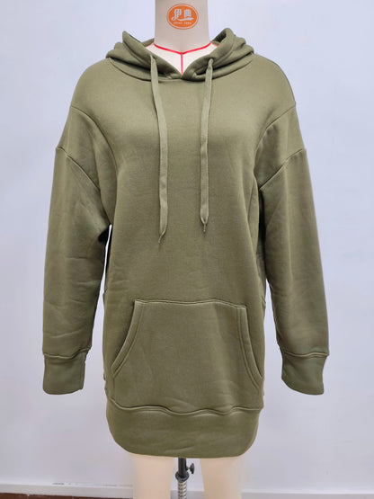 Oversized Hoodie Dress Women Loose Long Sleeve Pocket Drawstring Sweatshirt Dress Casual Streetwear Daily Wear Warm Pullover