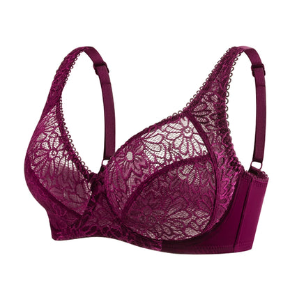 Plus Size Bras - Comfortable Lace Underwire Push Up Bra With Adjustable Straps