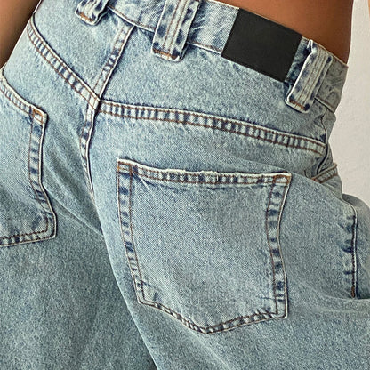 New Fashion Womens Knee Length Denim Shorts Loose Solid Color Low Rise Wide Leg Long Shorts With Pockets For Summer S-2XL