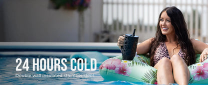 40oz Cream Insulated Stainless Steel Water Bottle | HYD Traveler Flip Straw Tumbler with Handle
