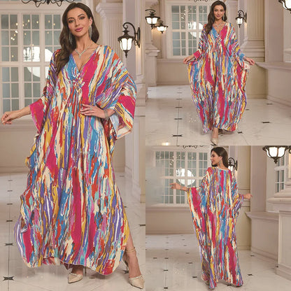 Kaftan Dresses for Women Wave Neck Swimsuit Cover Up Caftan Dress Plus Size Oversized Long Beach Dress