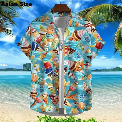 2025 Hawaiian Shirt For Men Summer Cold Ice Cream Short Sleeve Shirt Tops Casual Popsicle Blouses Icecream Female Button Clothes