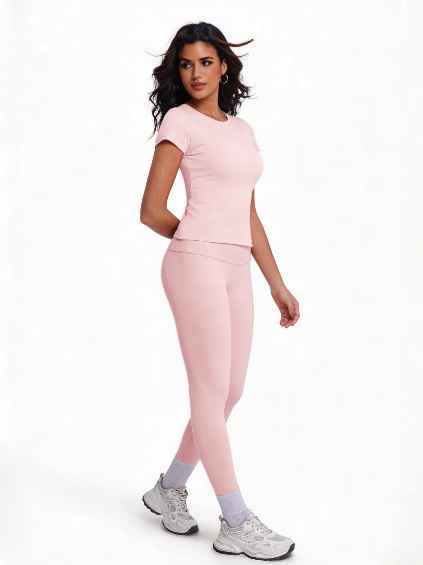 Women's 2 Piece Workout Set, Ultra-Soft Short Sleeve T-Shirt & High Waist Leggings, Seamless Butt Lifting Yoga Outfit for Gym, R