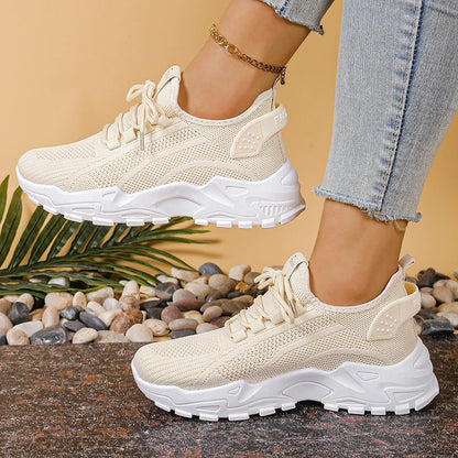 Fashion Knitted White Sneakers for Women Summer Mesh Breathable Platform Sports Shoes Woman Thick Bottom Non Slip Running Shoes