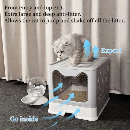 Foldable Cat Litter Box - Drawer Design with Scooper for Easy Cleanup - ZOOMNSTORE