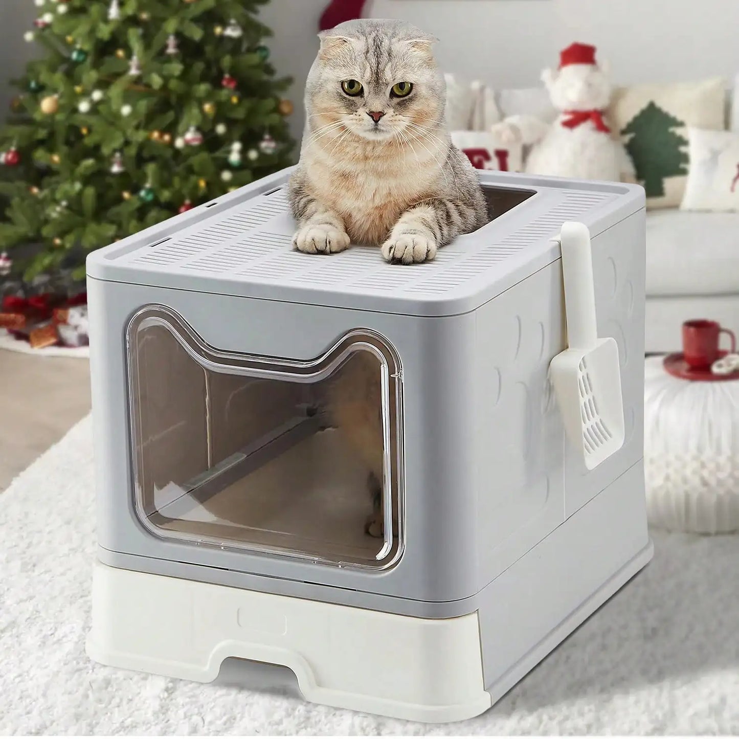 Foldable Cat Litter Box - Drawer Design with Scooper for Easy Cleanup - ZOOMNSTORE