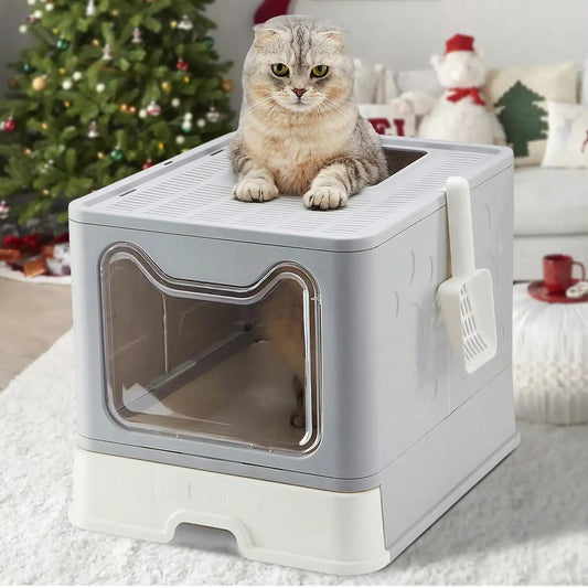 Foldable Cat Litter Box - Drawer Design with Scooper for Easy Cleanup - ZOOMNSTORE