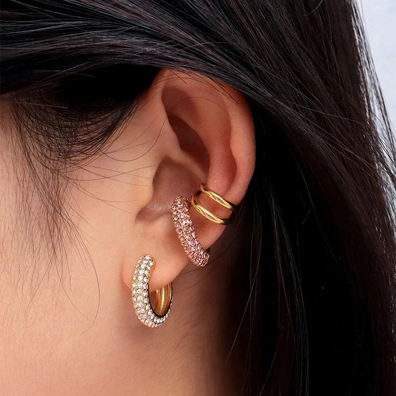 2025 New Fashion Pearl Ear Cuff Bohemia Stackable C Shaped CZ Rhinestone Small Earcuffs Clip Earrings for Women Wedding Jewelry