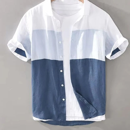 2025 Summer Men's Casual Fashion Splicing Men's Color Block Short-sleeved Youth Shirt Loose Trendy Thin Shirt