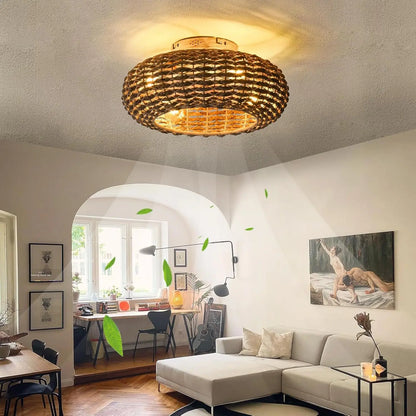 Bamboo Ceiling Fan Fans With Lights Remote Control Bedroom Decor Ventilator Lamp 50cm Air Invisible Blades Retractable Silent