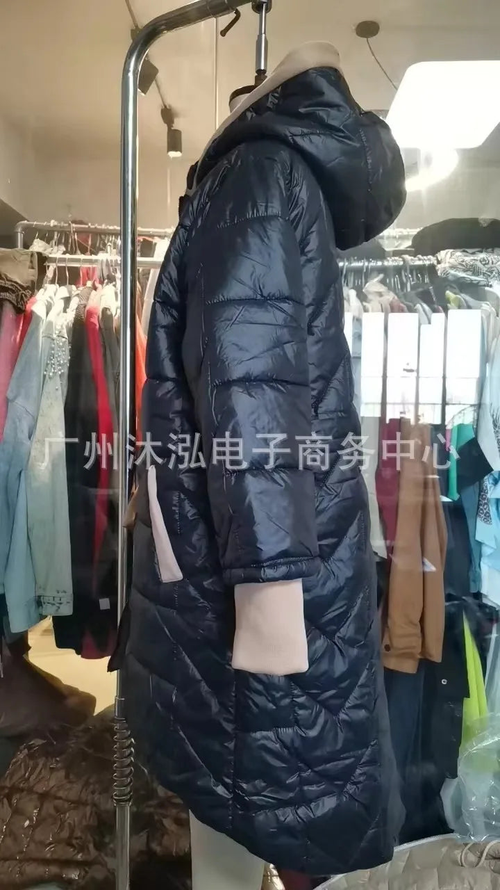 Winter Hooded Loose Solid Color Zipper Cotton Jacket Women Quilted Puffer Coat Fleece Lined Long Warm Irregular Hem Outerwear