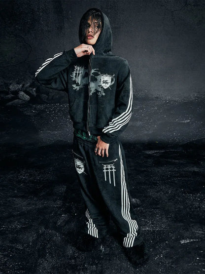 Y2K Gothic Punk Printed Men's and Women's Street Fashion Hooded Sports Shirt Hip Hop Retro Harajuku Loose Zip-up Hoodie 2025 new