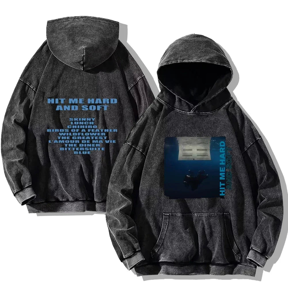 Hit Me Hard and Soft Washed Hoodies Vintage Cotton Hooded Pullover Men's Women's Loose Casual Gothic Sweatshirts Y2K Coat Unisex
