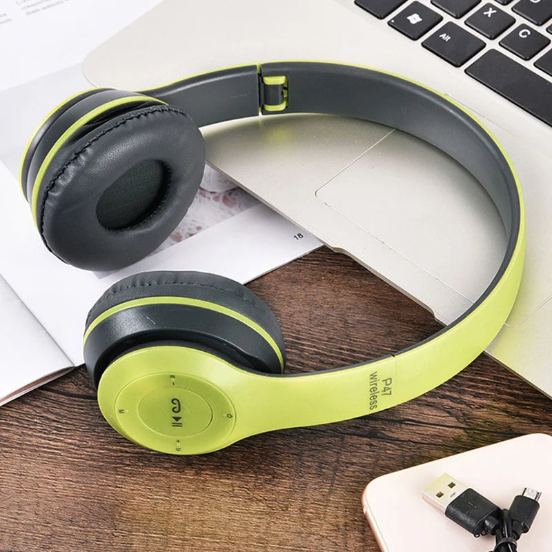 Handsfree Wireless Headphones Noise Canceling Headphone memory Card Earphone P47 headset Bluetooth Head Phone for iPhone Huawei