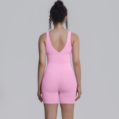 Solid Color Summer Yoga Set Woman's Sexy Backless Yoga Underwear with Chest Pad Quick-Dry Hip Push Up Fitness Shorts Sportswear