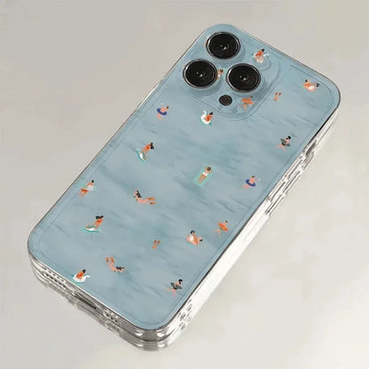 Summer Swimming Pattern Phone Case For iPhone 17 16e 16 15 14 13 12 11 Mini Air Pro Max X XR XSMax 7 8 Plus Transparent Soft