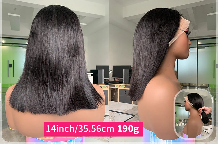 Vietnamese Human Hair Wig - 13x6 Lace Frontal Wig, 250% Density, Natural Black Bob