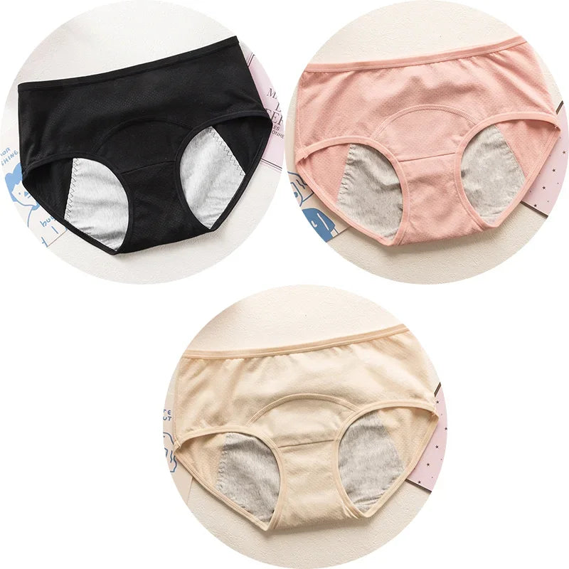 3PCS Cute Cartoon Period Underwear for Girls  Leakproof Teen Menstrual Panties 4-Layer Absorbent Reusable Washable Underwear