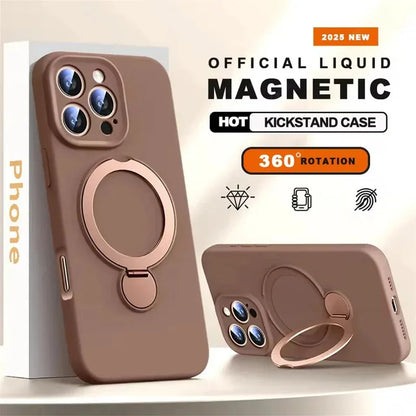 Original Liquid Matte Magnetic Stand Phone Case for iPhone 17 16 14 15 Pro Max For Magsafe Wireless Charge Shockproof Back Cover