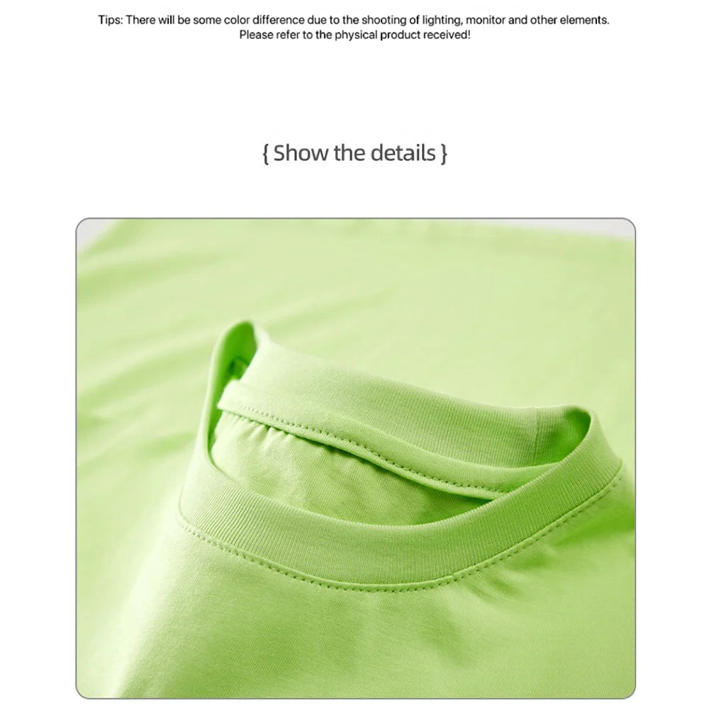 Children's Pure Cotton Short-Sleeved Solid Color Sports Casual Round-Neck T-Shirt Summer Breathable Soft Kid's Basic Top