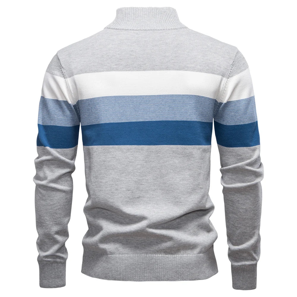 AIOPESON Men's Patchwork Pullover Sweater Cotton Casual Zipper Mock Neck Sweater for Men New Winter Fashion Warm Sweater for Men