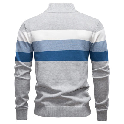 AIOPESON Men's Patchwork Pullover Sweater Cotton Casual Zipper Mock Neck Sweater for Men New Winter Fashion Warm Sweater for Men