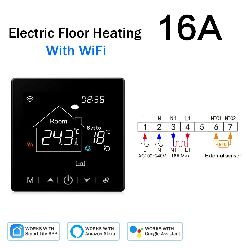 Smart Wifi Thermostat - Programmable Heating Thermostat for Floor Heating Control