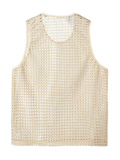 Men s Breathable Sleeveless Tank Tops Fashionable Hollow Out Crew Neck Casual Solid Cool Stylish T-Shirt for Summer