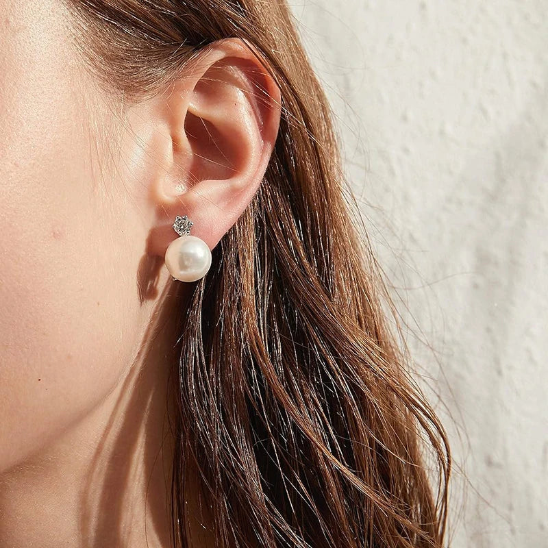 Imitation Pearl Stud Earrings – Brilliant CZ Accents