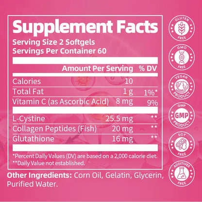 BBEEAAUU Collagen Glutathione Capsules Skin Whitening Sunscreen Fading Spots Deeply Nourishing Skin Elasticity & Moisture Level