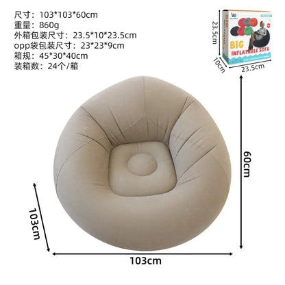 Inflatable Lazy Sofa U-shaped Flocking with Armrests, Backrest Seat Outdoor Pvc Indoor Portable Single Inflatable Sofa