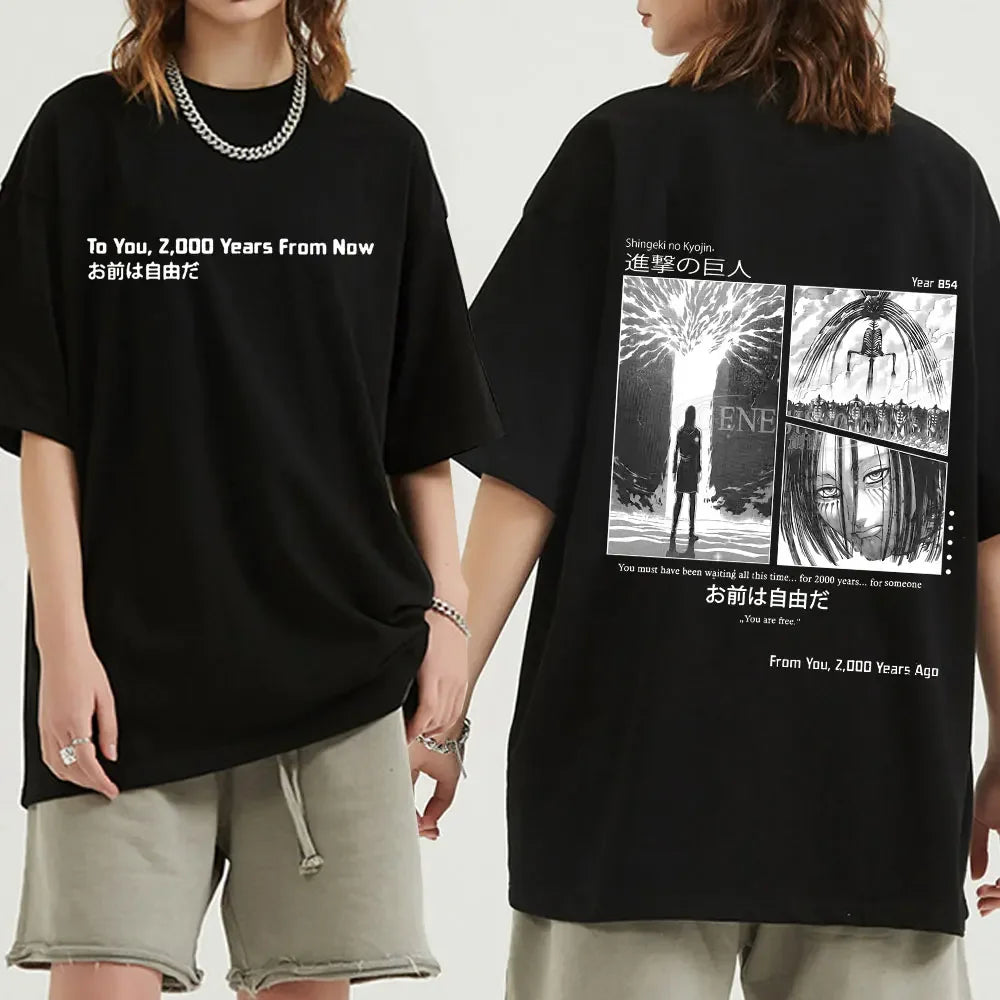 Anime Attack on Titan T-Shirt Ackerman Mikasa Eren Jaeger Cherry Blossom Graphics Logo T Shirt Clothes Men's Cotton T Shirts