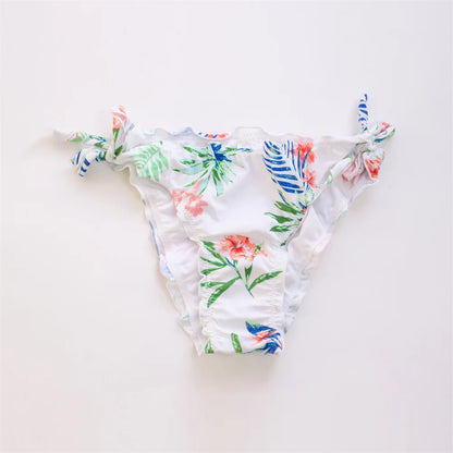 Wholesale Fold Sexy Bandage Brazilian Bikini Thong 2025 Ruffle Flower Swimwear Swimsuit Women Bottom Sexy Cheap Biquini Bottom