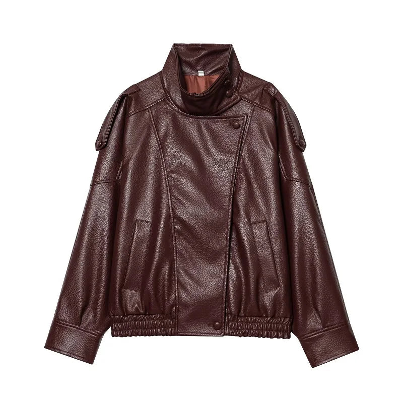 Faux Leather Jacket – Women's Bomber Jacket With Snap Button | Office Outerwear Coat