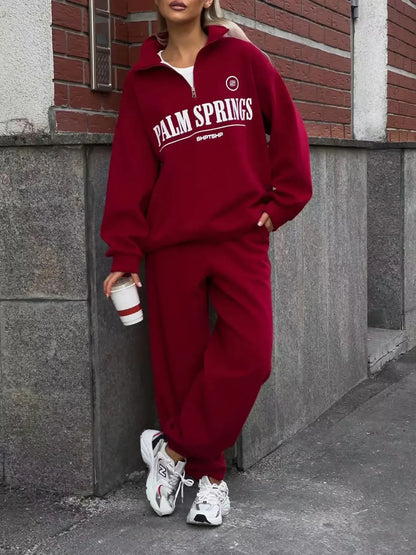 Zekye Spring Hoodies Women Letter Print Sweatshirt Hoodie Red Turtleneck Half Zipper Collar Pullover Tops K Pop Clothes Y2k